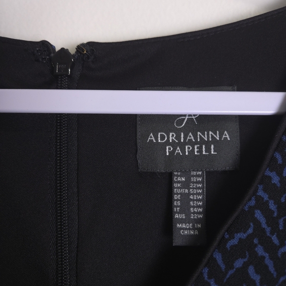 ADRIANNA PAPELL Capsule Sleeve V Neck Blue Geometric Career Dress 18W - Picture 6 of 7